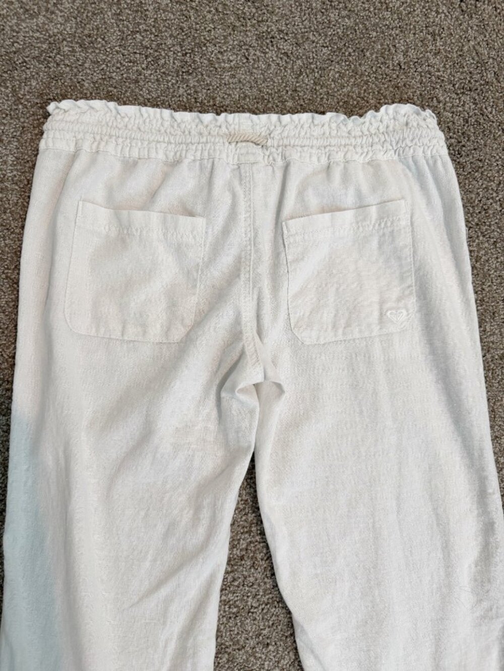 Roxy Oceanside Pants Size Large Linen Blend Flare Leg Pull On Beach Trip Cottage - Picture 10 of 13